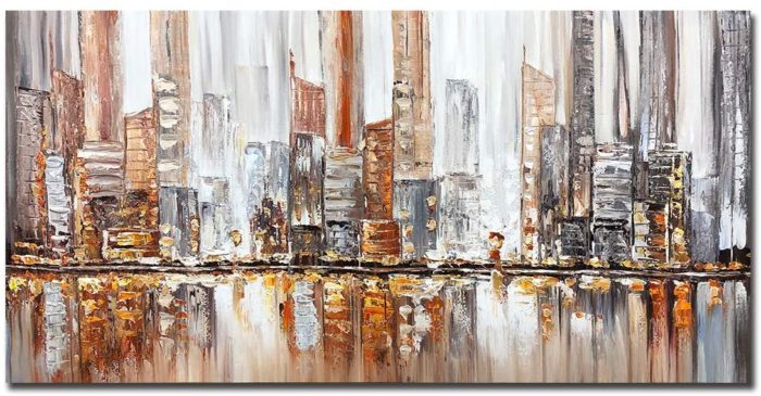 Cityscape Painting New York City Skyline 32*64 Inch Handmade Art - Image 2