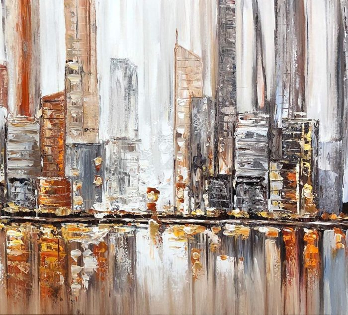 Cityscape Painting New York City Skyline 32*64 Inch Handmade Art - Image 3