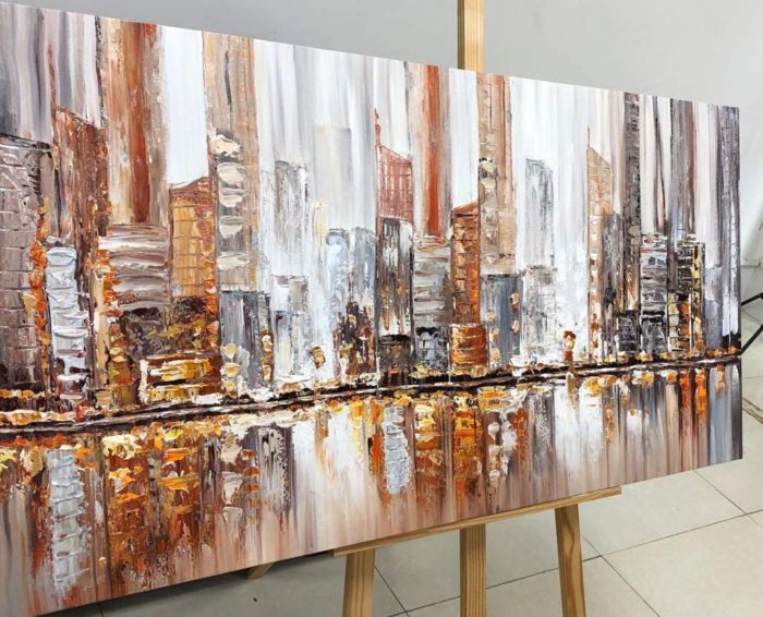 Cityscape Painting New York City Skyline 32*64 Inch Handmade Art - Image 4