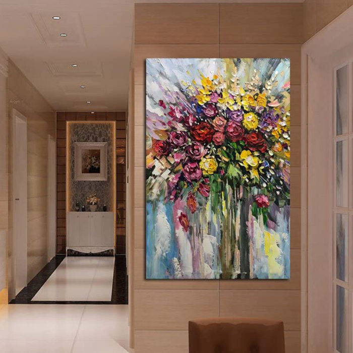 Colorful Rose 48*72 Inch Painting Brilliant Flower Oil On Canvas