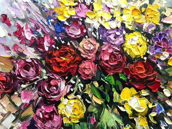 Colorful Rose 48*72 Inch Painting Brilliant Flower Oil On Canvas - Image 2