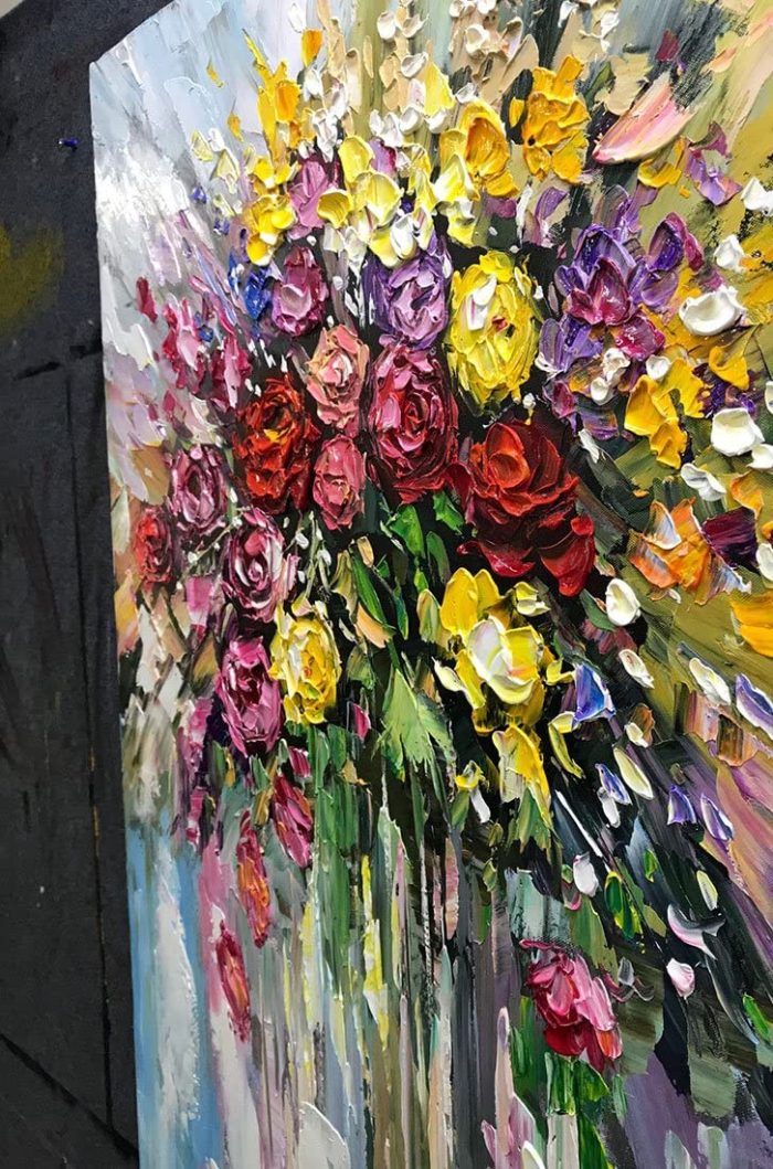 Colorful Rose 48*72 Inch Painting Brilliant Flower Oil On Canvas - Image 3