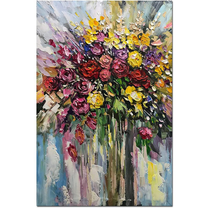 Colorful Rose 48*72 Inch Painting Brilliant Flower Oil On Canvas - Image 5