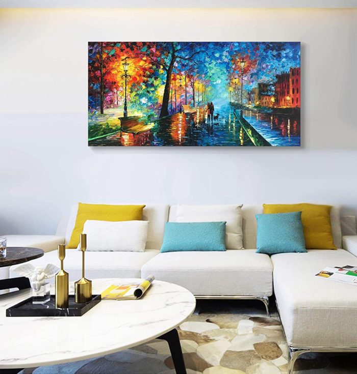 Couple Walk With Dog On The Street 32*64 Inch Colorful Acrylic Art - Image 4