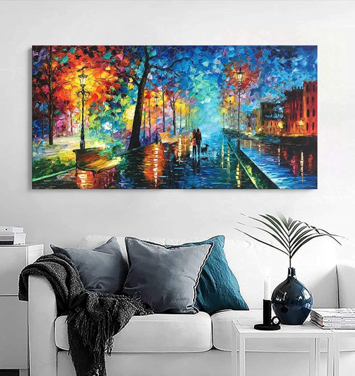 Couple Walk With Dog On The Street 32*64 Inch Colorful Acrylic Art - Image 5