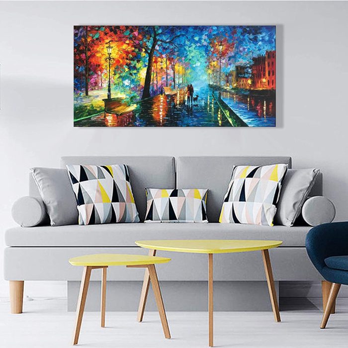 Couple Walk With Dog On The Street 32*64 Inch Colorful Acrylic Art - Image 6