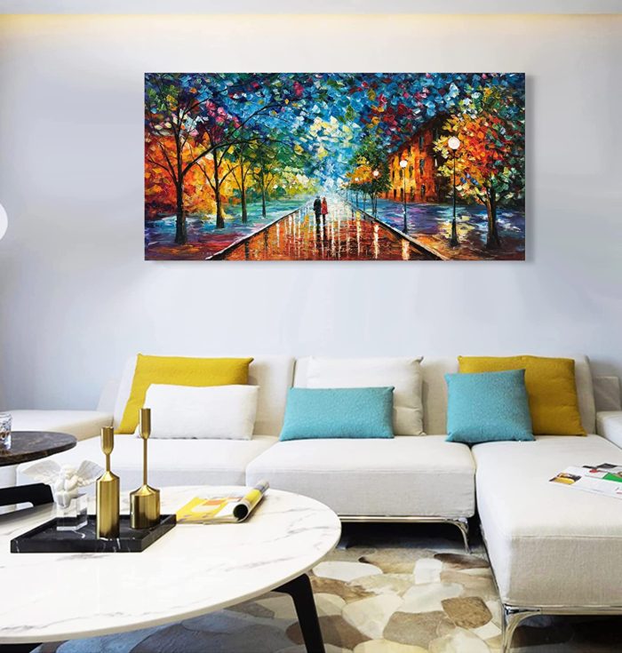 Fall Streetscape Couple Go For A Walk Romanticism Oil Painting - Image 4