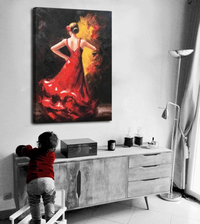 Flamenco Wall Art Elegant Dancing Dancer With Red Dress Decor Red Wall - Image 3