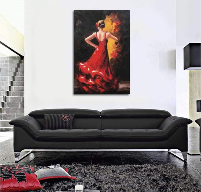 Flamenco Wall Art Elegant Dancing Dancer With Red Dress Decor Red Wall - Image 4
