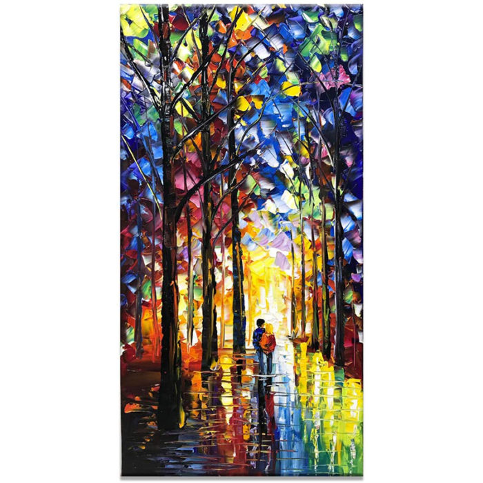 Forest Knife Oil Painting Young Couple Strolling For Home Wall - Image 2