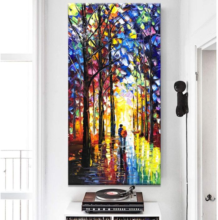 Forest Knife Oil Painting Young Couple Strolling For Home Wall - Image 6