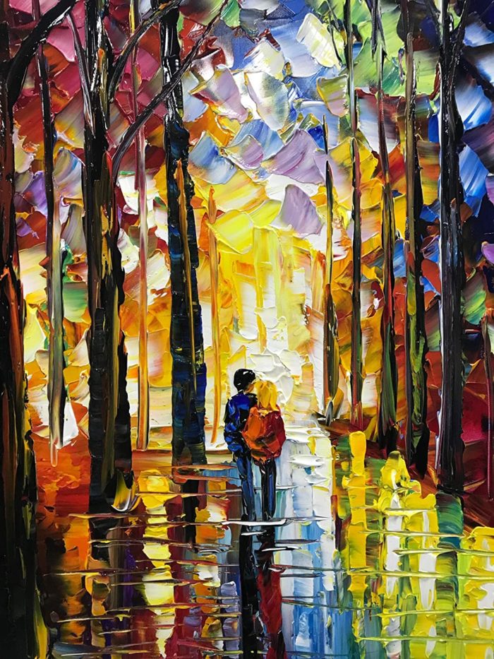 Forest Knife Oil Painting Young Couple Strolling For Home Wall - Image 4