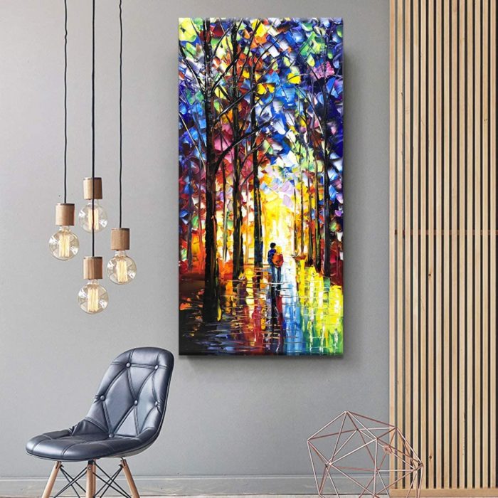 Forest Knife Oil Painting Young Couple Strolling For Home Wall - Image 7