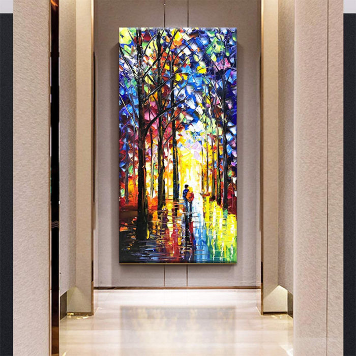 Forest Knife Oil Painting Young Couple Strolling For Home Wall