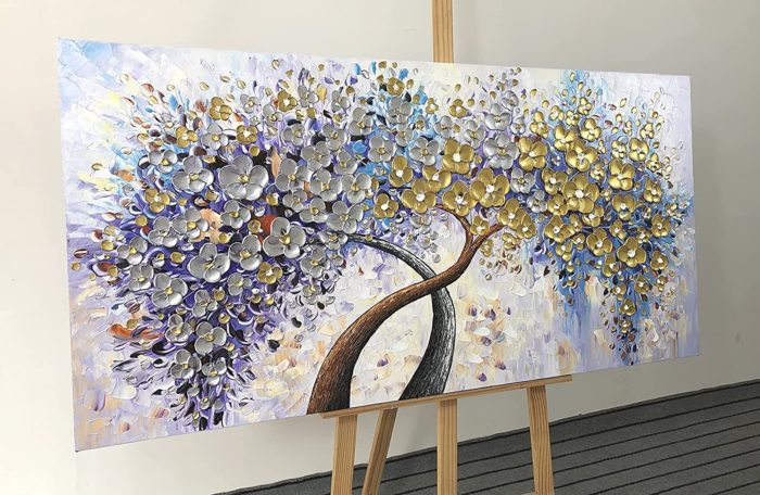 Gold And Silver Blossom Floral Canvas Wall Art Decor Living Room - Image 5