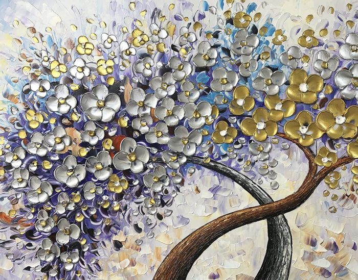 Gold And Silver Blossom Floral Canvas Wall Art Decor Living Room - Image 3