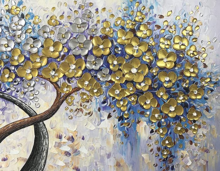 Gold And Silver Blossom Floral Canvas Wall Art Decor Living Room - Image 4