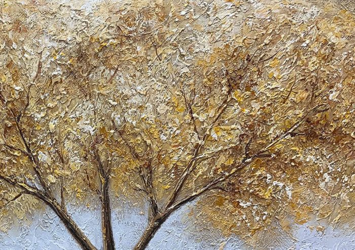 Gold Leaves Tree With Three Branches Modern Canvas Wall Art - Image 3
