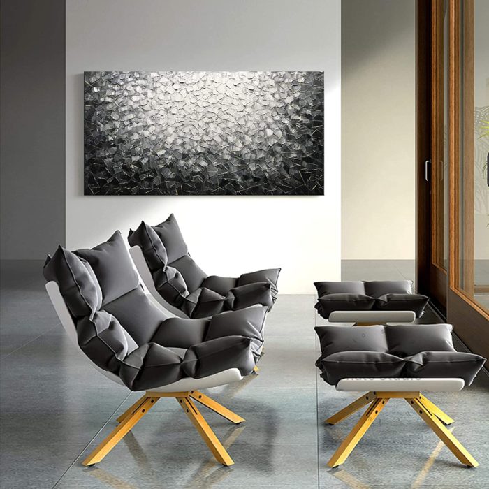 Grey To White Canvas Wall Decor Thick Oil Texture Painting - Image 4