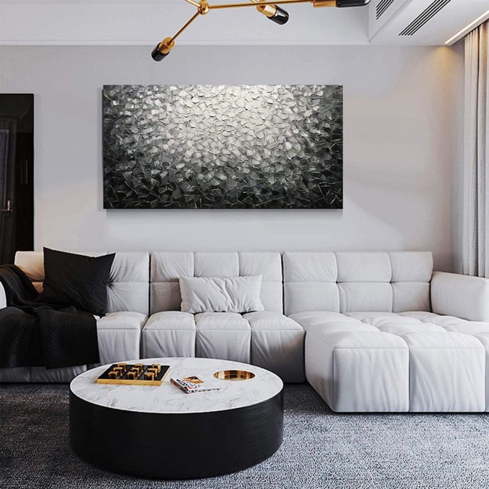 Grey To White Canvas Wall Decor Thick Oil Texture Painting - Image 5