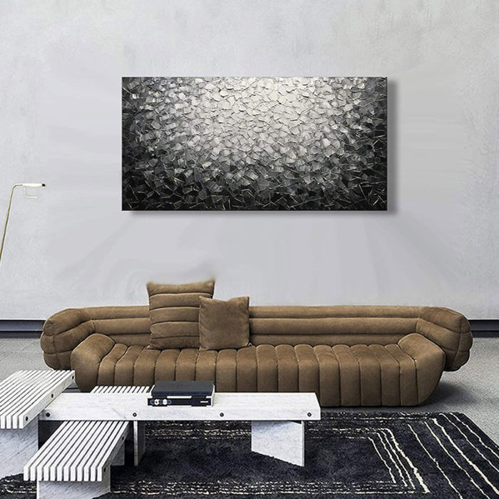 Grey To White Canvas Wall Decor Thick Oil Texture Painting