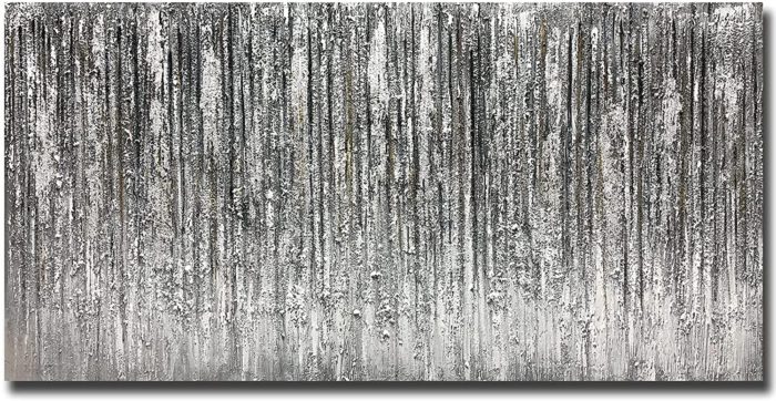 Grey-White Stripe Abstract 100% Hand Painted Oil Painting Artwork - Image 2