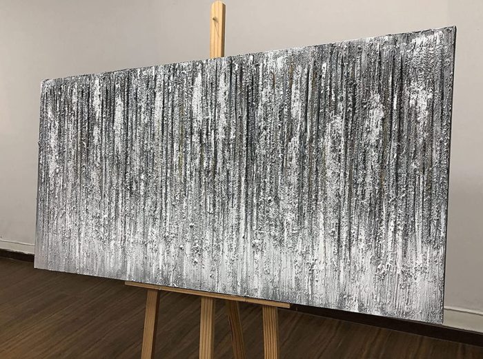 Grey-White Stripe Abstract 100% Hand Painted Oil Painting Artwork - Image 4