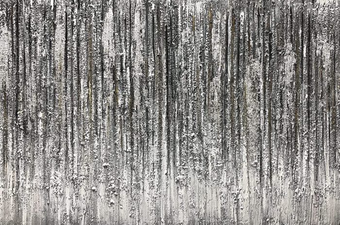 Grey-White Stripe Abstract 100% Hand Painted Oil Painting Artwork - Image 3