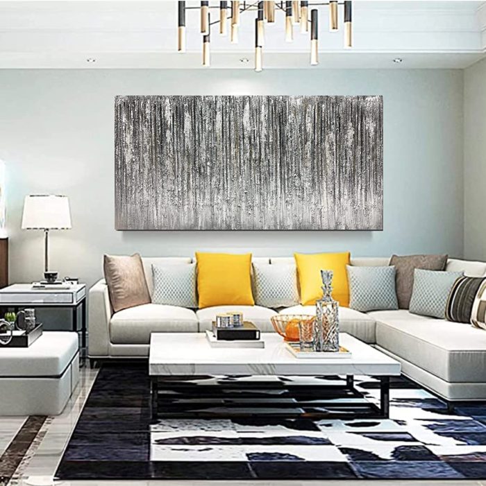 Grey-White Stripe Abstract 100% Hand Painted Oil Painting Artwork - Image 6