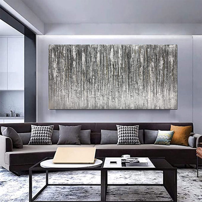 Grey-White Stripe Abstract 100% Hand Painted Oil Painting Artwork