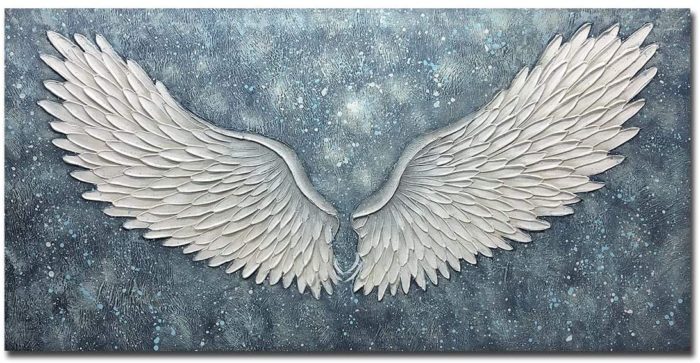 Hand Painted Angel Wings Light Blue Starry Sky Wall Art For Home - Image 2