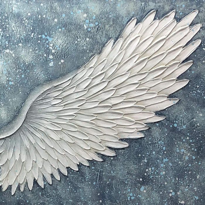 Hand Painted Angel Wings Light Blue Starry Sky Wall Art For Home - Image 3