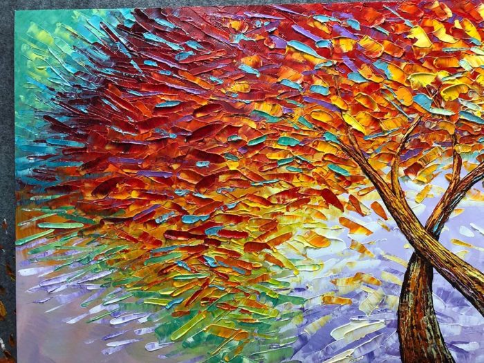 Home Decor Two Trees Clung Each Other To Grow 3D Textured Leaves - Image 3