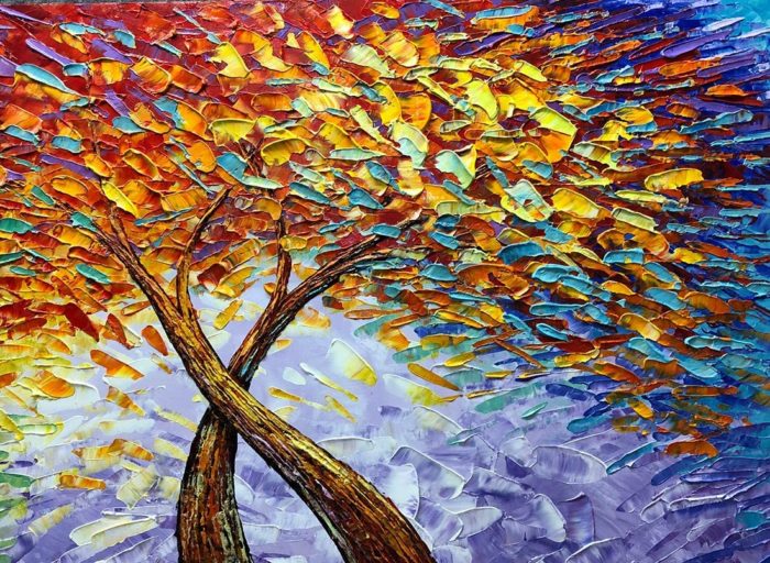 Home Decor Two Trees Clung Each Other To Grow 3D Textured Leaves - Image 4