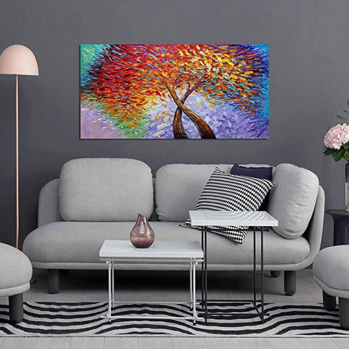 Home Decor Two Trees Clung Each Other To Grow 3D Textured Leaves