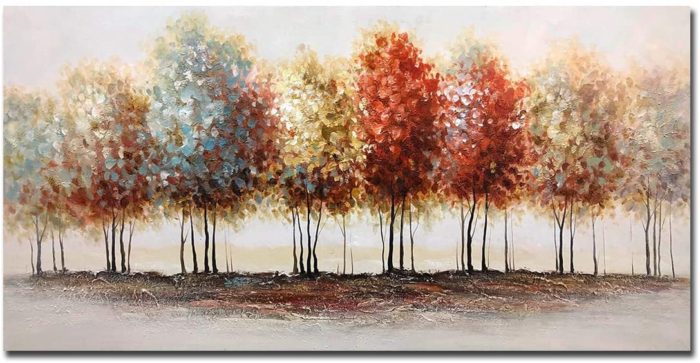 Horizontal Colorful Abstract Oil Paintings On Canvas Forest Scape - Image 2