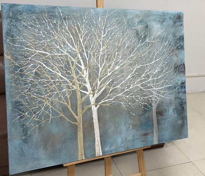 Huge Aspen Trees Light Blue Canvas Painting For Home Decor - Image 5