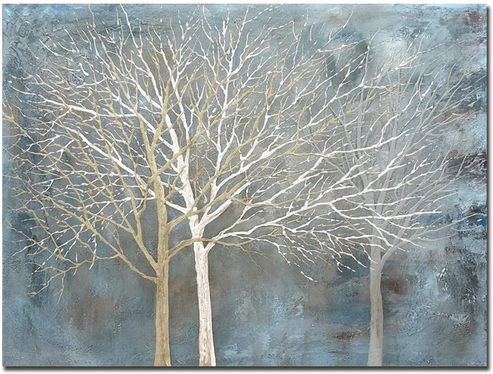 Huge Aspen Trees Light Blue Canvas Painting For Home Decor - Image 2