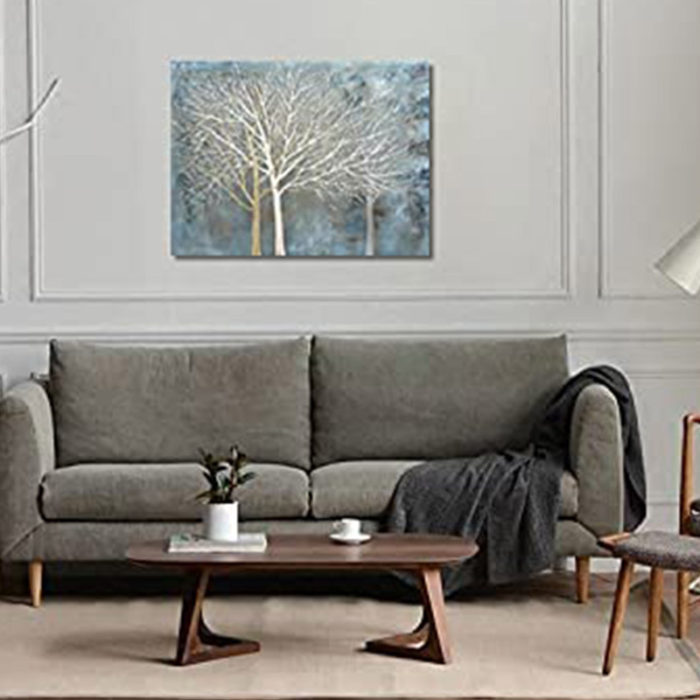 Huge Aspen Trees Light Blue Canvas Painting For Home Decor