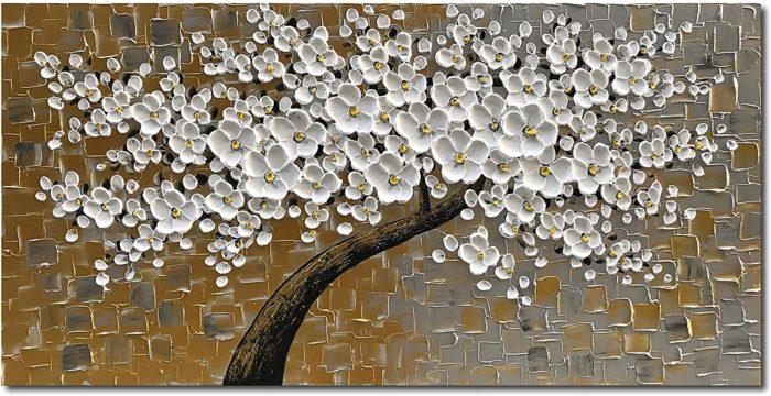 White Floral Blossom Tree Texture Palette Knife Flowers Paintings - Image 2