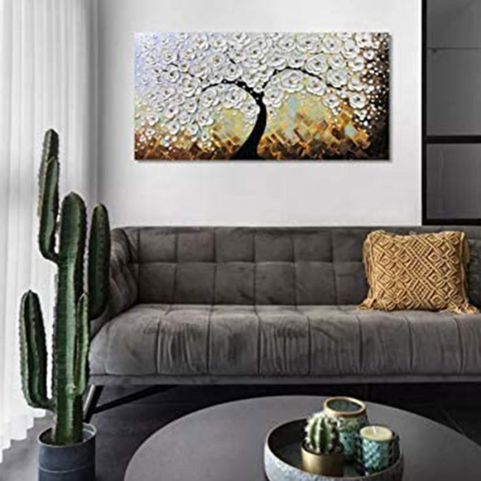 Large Flower 3D Petals 36*72 Inch Modern White Floral Wall Art