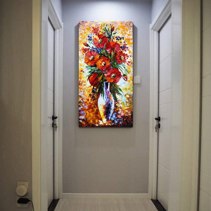 Large Red Bouquet With Vase Colorful Textured Hand Painted Artwork