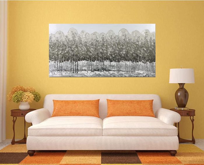 Light Grey Forest Scape Clear Textured Canvas Wall Art Above Sofa - Image 6