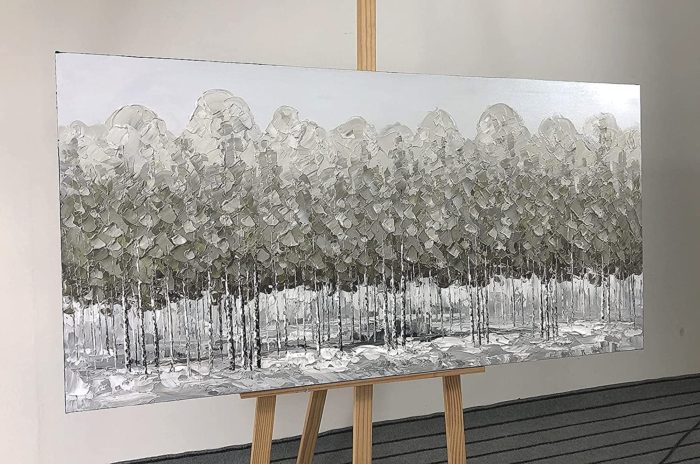 Light Grey Forest Scape Clear Textured Canvas Wall Art Above Sofa - Image 5