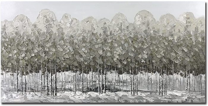 Light Grey Forest Scape Clear Textured Canvas Wall Art Above Sofa - Image 2