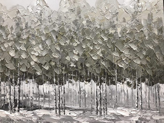 Light Grey Forest Scape Clear Textured Canvas Wall Art Above Sofa - Image 3