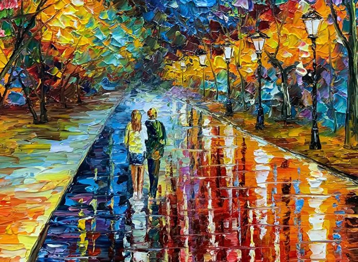 Lovers Colorful Canvas Art Couple Stroll In The Park For Bedroom - Image 3