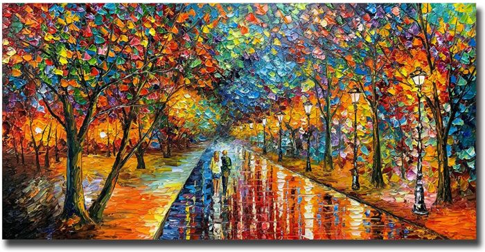 Lovers Colorful Canvas Art Couple Stroll In The Park For Bedroom - Image 2
