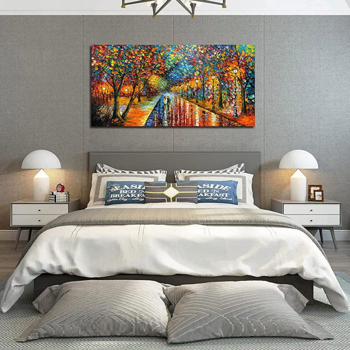 Lovers Colorful Canvas Art Couple Stroll In The Park For Bedroom