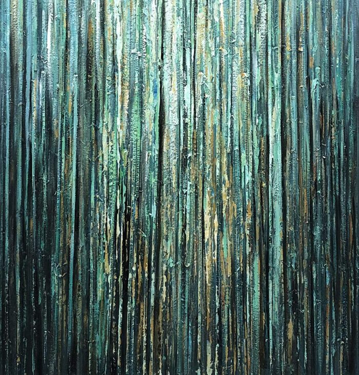 Minimalist Abstract Teal Line Vertical Canvas Wall Art Above Sofa - Image 3
